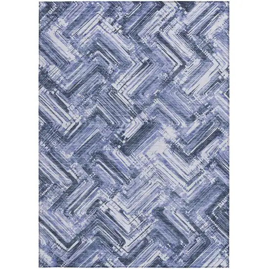 Navy Blue And Sky Blue Geometric Washable Indoor Outdoor Area Rug Photo 6