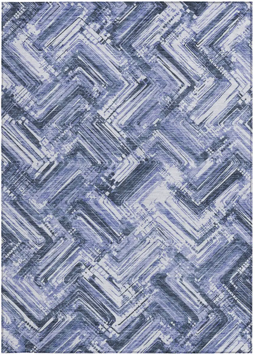 Navy Blue And Sky Blue Geometric Washable Indoor Outdoor Area Rug Photo 6