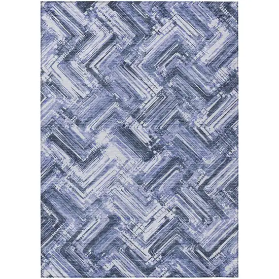 Navy Blue And Sky Blue Geometric Washable Indoor Outdoor Area Rug Photo 2