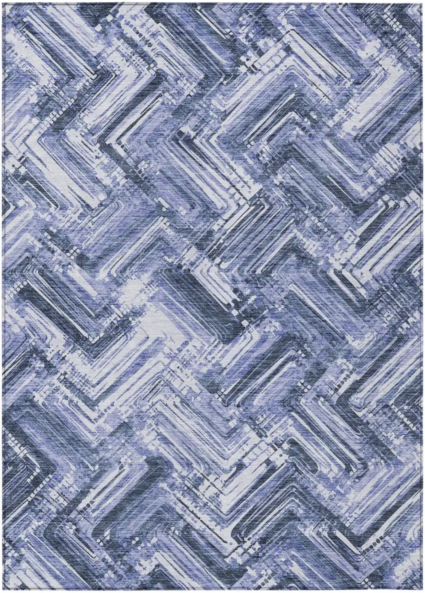 Navy Blue And Sky Blue Geometric Washable Indoor Outdoor Area Rug Photo 2