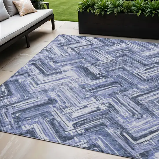 Navy Blue And Sky Blue Geometric Washable Indoor Outdoor Area Rug Photo 1