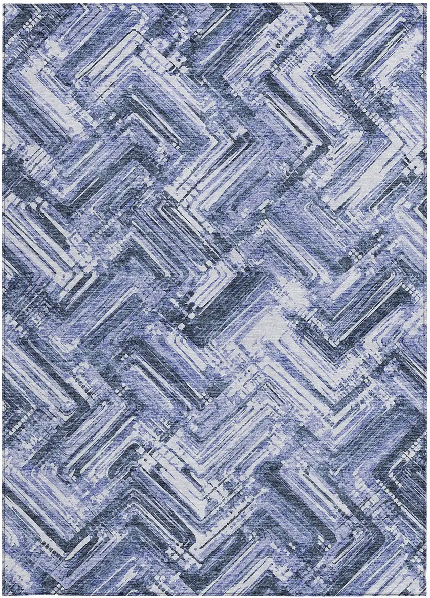 Navy Blue And Sky Blue Geometric Washable Indoor Outdoor Area Rug Photo 5