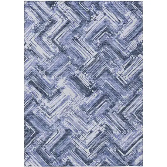 Navy Blue And Sky Blue Geometric Washable Indoor Outdoor Area Rug Photo 1