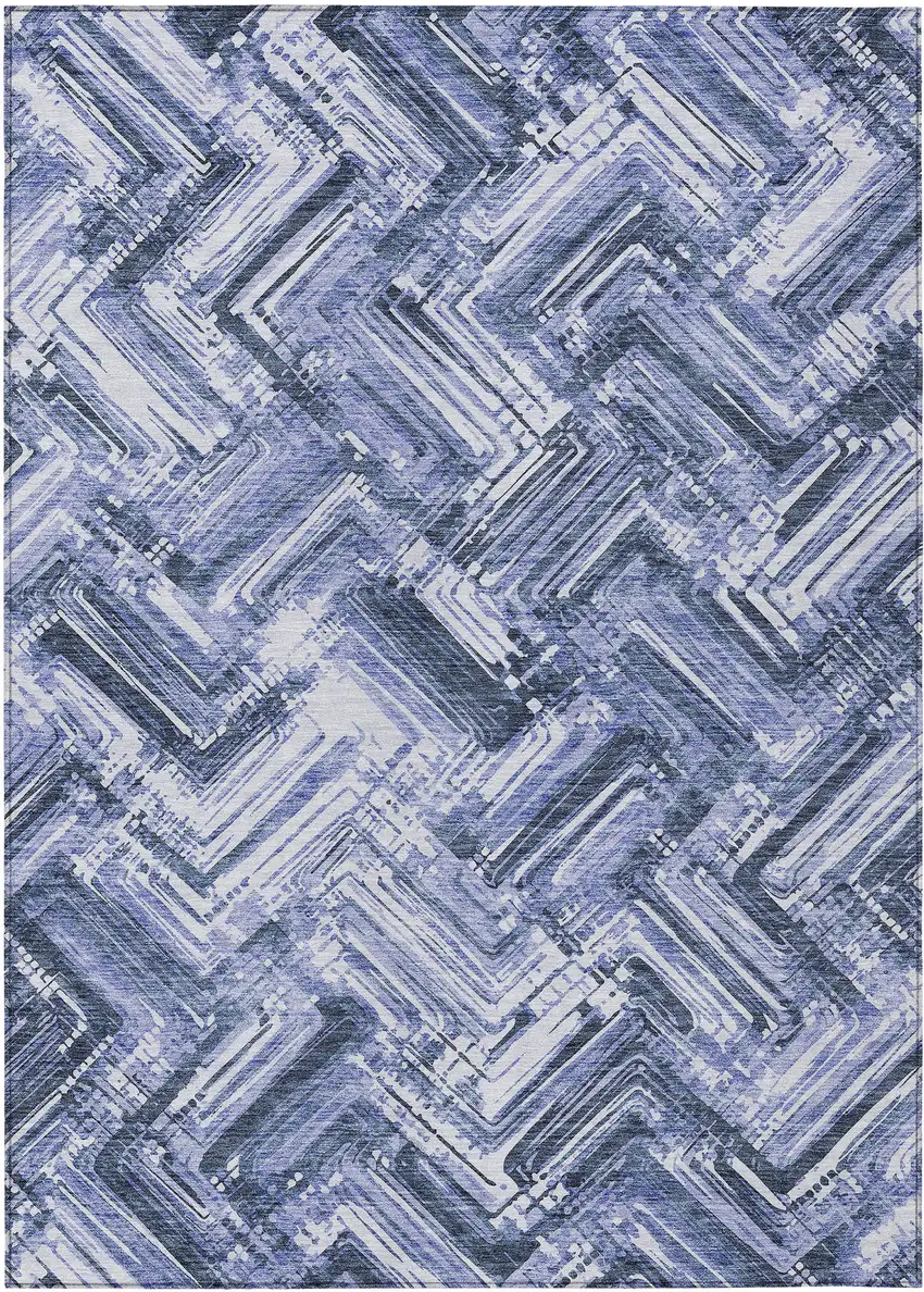 Navy Blue And Sky Blue Geometric Washable Indoor Outdoor Area Rug Photo 1
