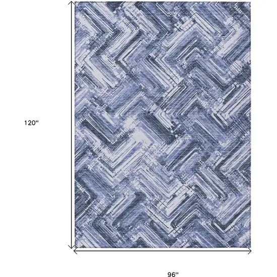 Navy Blue And Sky Blue Geometric Washable Indoor Outdoor Area Rug Photo 3