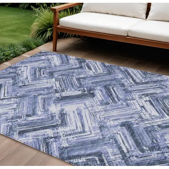Navy Blue And Sky Blue Geometric Washable Indoor Outdoor Area Rug Photo 1
