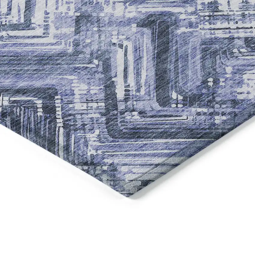 Navy Blue And Sky Blue Geometric Washable Indoor Outdoor Area Rug Photo 3