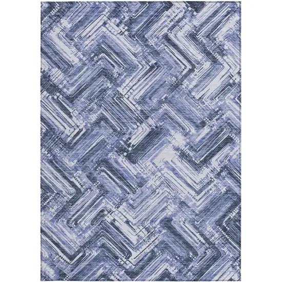 Navy Blue And Sky Blue Geometric Washable Indoor Outdoor Area Rug Photo 5