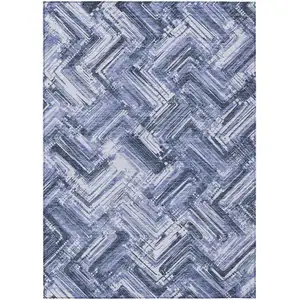 Photo of Navy Blue And Sky Blue Geometric Washable Indoor Outdoor Area Rug