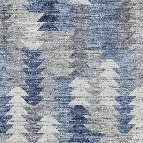 Navy Blue And Sky Blue Geometric Washable Indoor Outdoor Area Rug Photo 5
