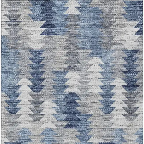 Navy Blue And Sky Blue Geometric Washable Indoor Outdoor Area Rug Photo 5