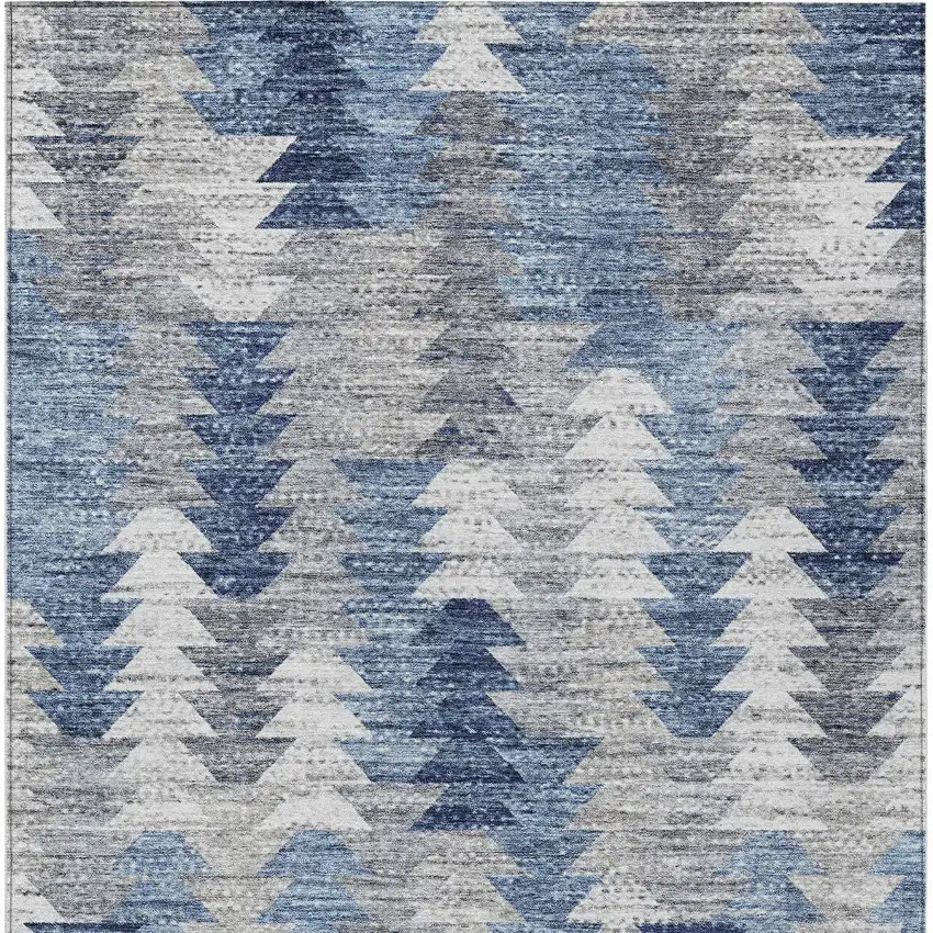 Navy Blue And Sky Blue Geometric Washable Indoor Outdoor Area Rug Photo 5
