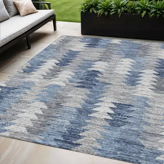 Navy Blue And Sky Blue Geometric Washable Indoor Outdoor Area Rug Photo 1