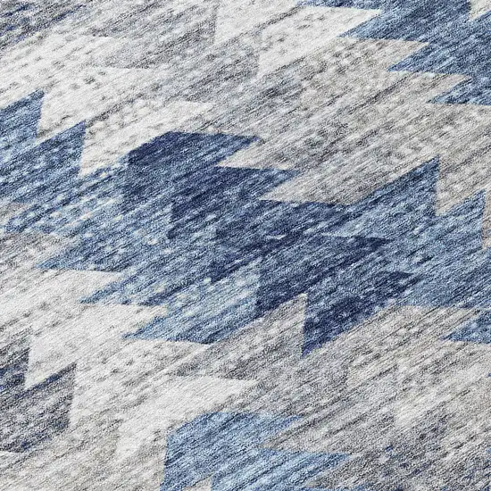 Navy Blue And Sky Blue Geometric Washable Indoor Outdoor Area Rug Photo 9