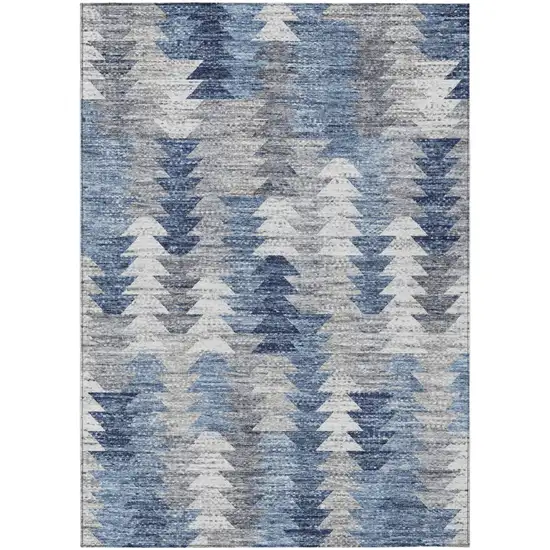 Navy Blue And Sky Blue Geometric Washable Indoor Outdoor Area Rug Photo 1