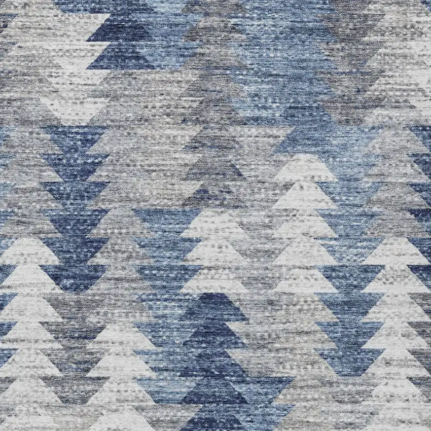 Navy Blue And Sky Blue Geometric Washable Indoor Outdoor Area Rug Photo 4