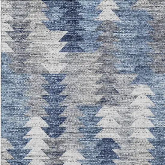 Navy Blue And Sky Blue Geometric Washable Indoor Outdoor Area Rug Photo 5
