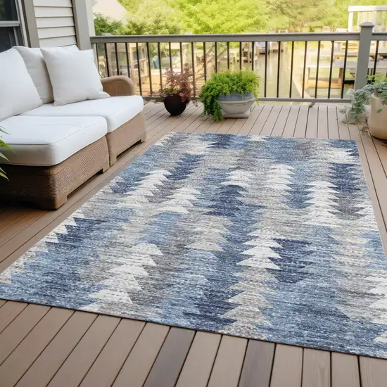 Navy Blue And Sky Blue Geometric Washable Indoor Outdoor Area Rug Photo 6
