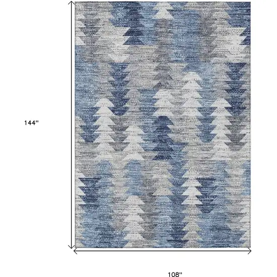 Navy Blue And Sky Blue Geometric Washable Indoor Outdoor Area Rug Photo 9