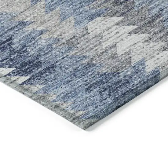 Navy Blue And Sky Blue Geometric Washable Indoor Outdoor Area Rug Photo 4