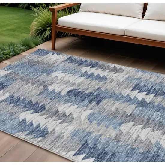 Navy Blue And Sky Blue Geometric Washable Indoor Outdoor Area Rug Photo 1