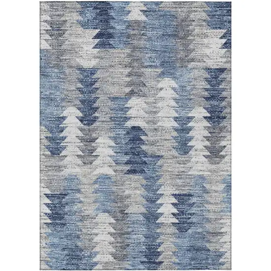 Navy Blue And Sky Blue Geometric Washable Indoor Outdoor Area Rug Photo 1