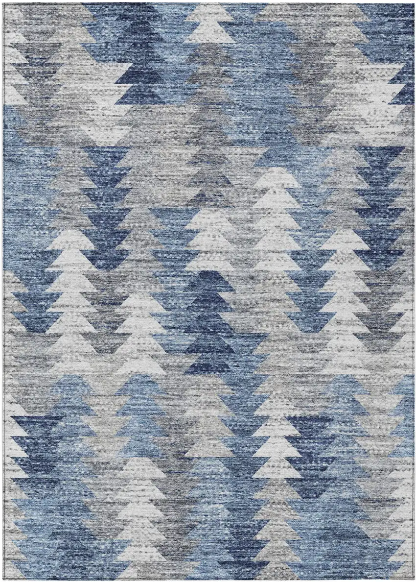 Navy Blue And Sky Blue Geometric Washable Indoor Outdoor Area Rug Photo 1