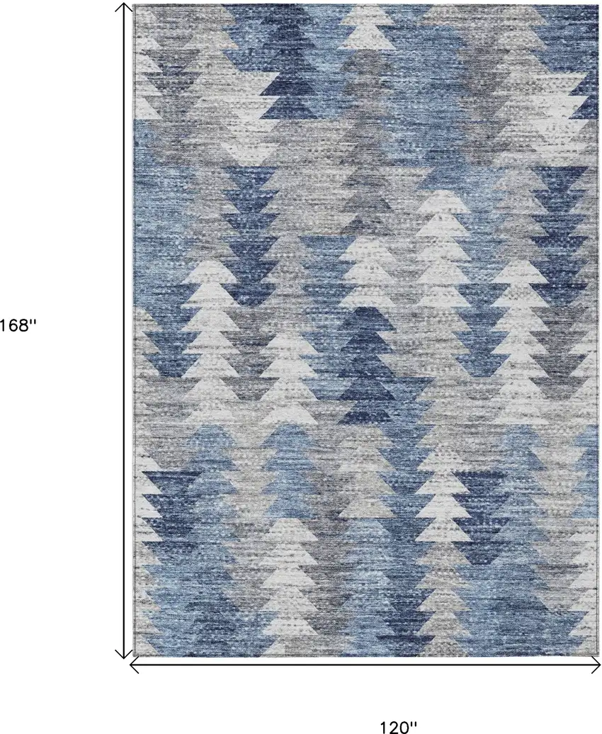 Navy Blue And Sky Blue Geometric Washable Indoor Outdoor Area Rug Photo 3