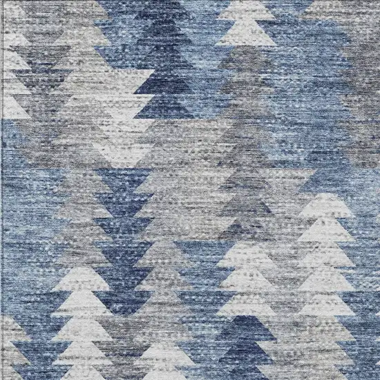 Navy Blue And Sky Blue Geometric Washable Indoor Outdoor Area Rug Photo 4
