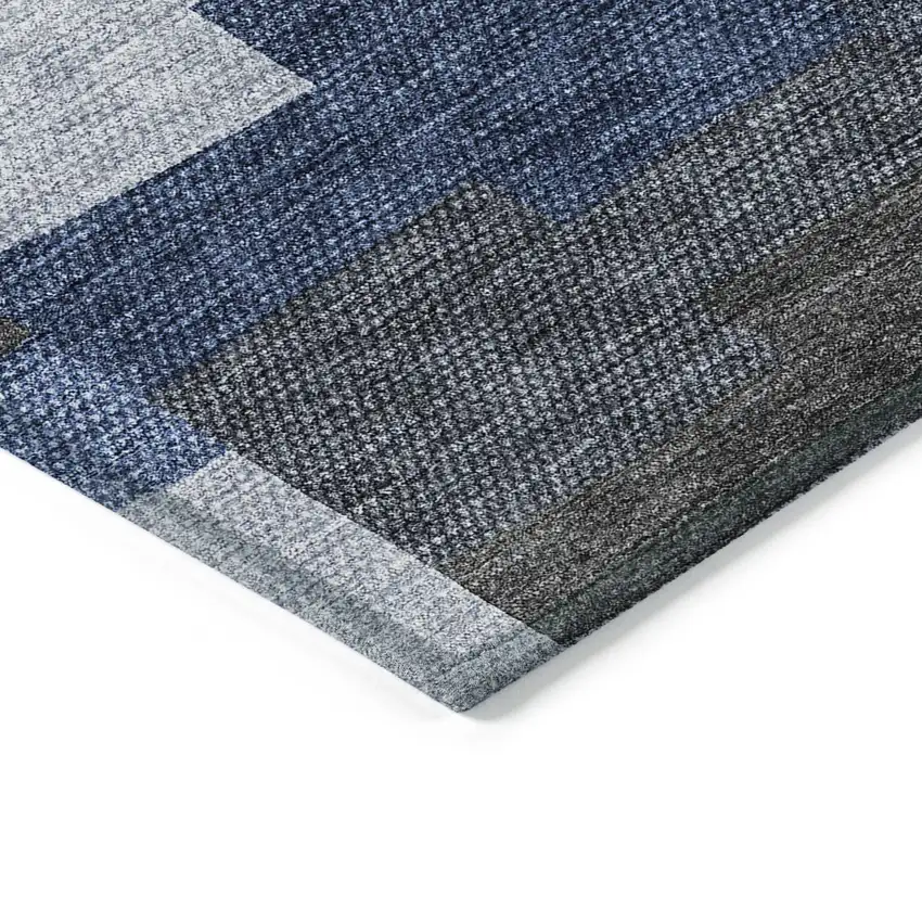 Navy Blue And Sky Blue Geometric Washable Indoor Outdoor Area Rug Photo 4