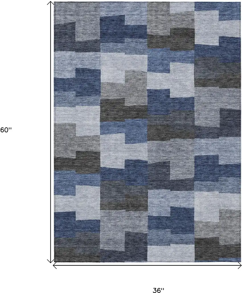 Navy Blue And Sky Blue Geometric Washable Indoor Outdoor Area Rug Photo 3