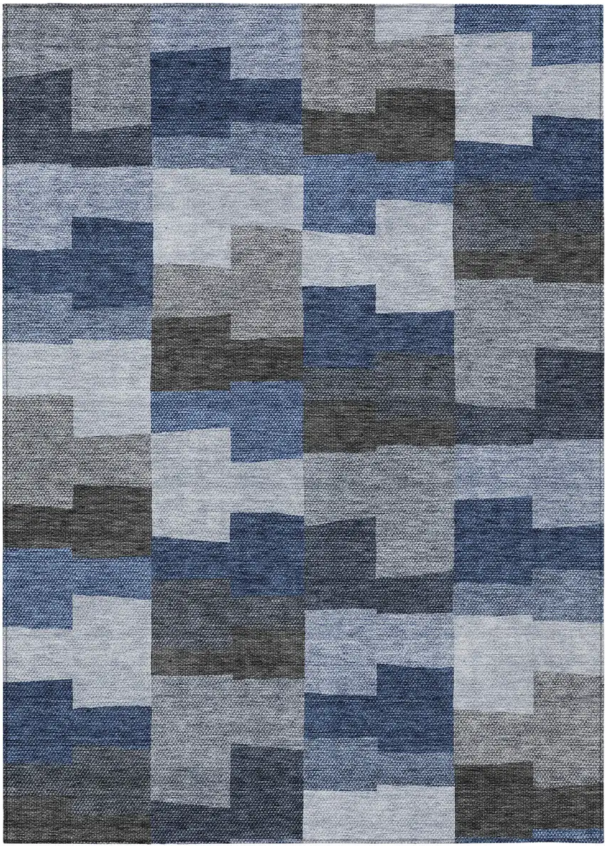 Navy Blue And Sky Blue Geometric Washable Indoor Outdoor Area Rug Photo 2