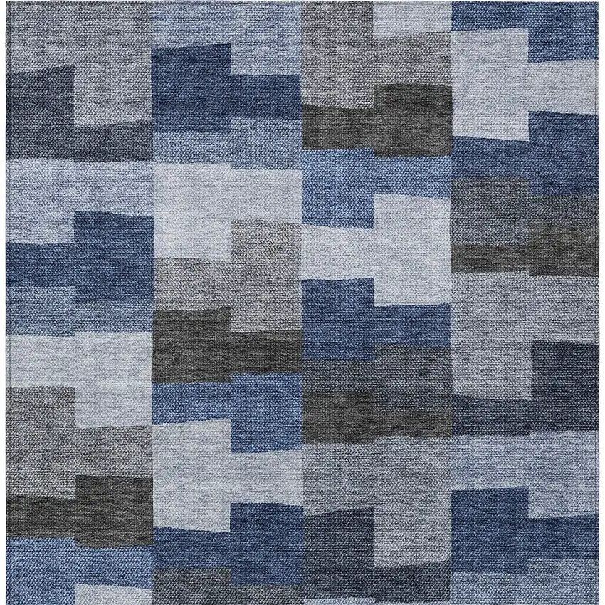Navy Blue And Sky Blue Geometric Washable Indoor Outdoor Area Rug Photo 6