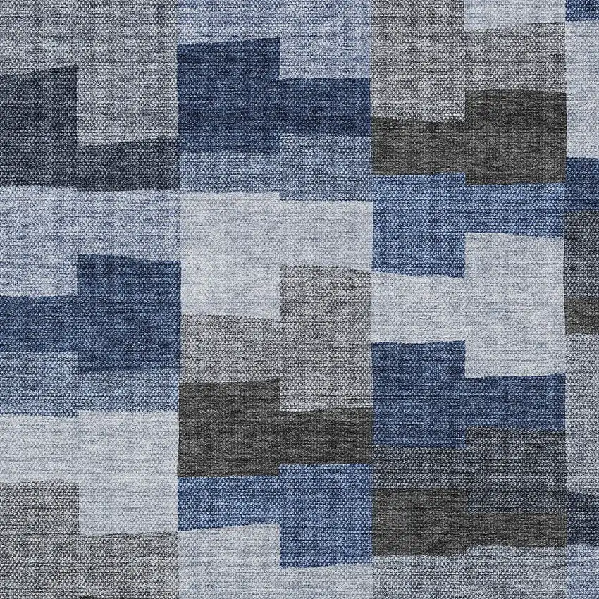 Navy Blue And Sky Blue Geometric Washable Indoor Outdoor Area Rug Photo 5