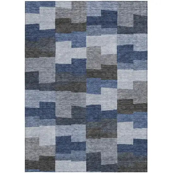 Navy Blue And Sky Blue Geometric Washable Indoor Outdoor Area Rug Photo 5