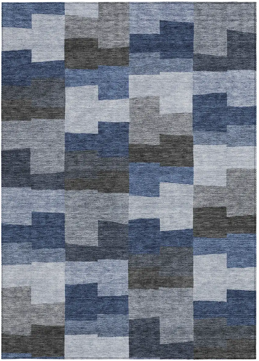 Navy Blue And Sky Blue Geometric Washable Indoor Outdoor Area Rug Photo 5