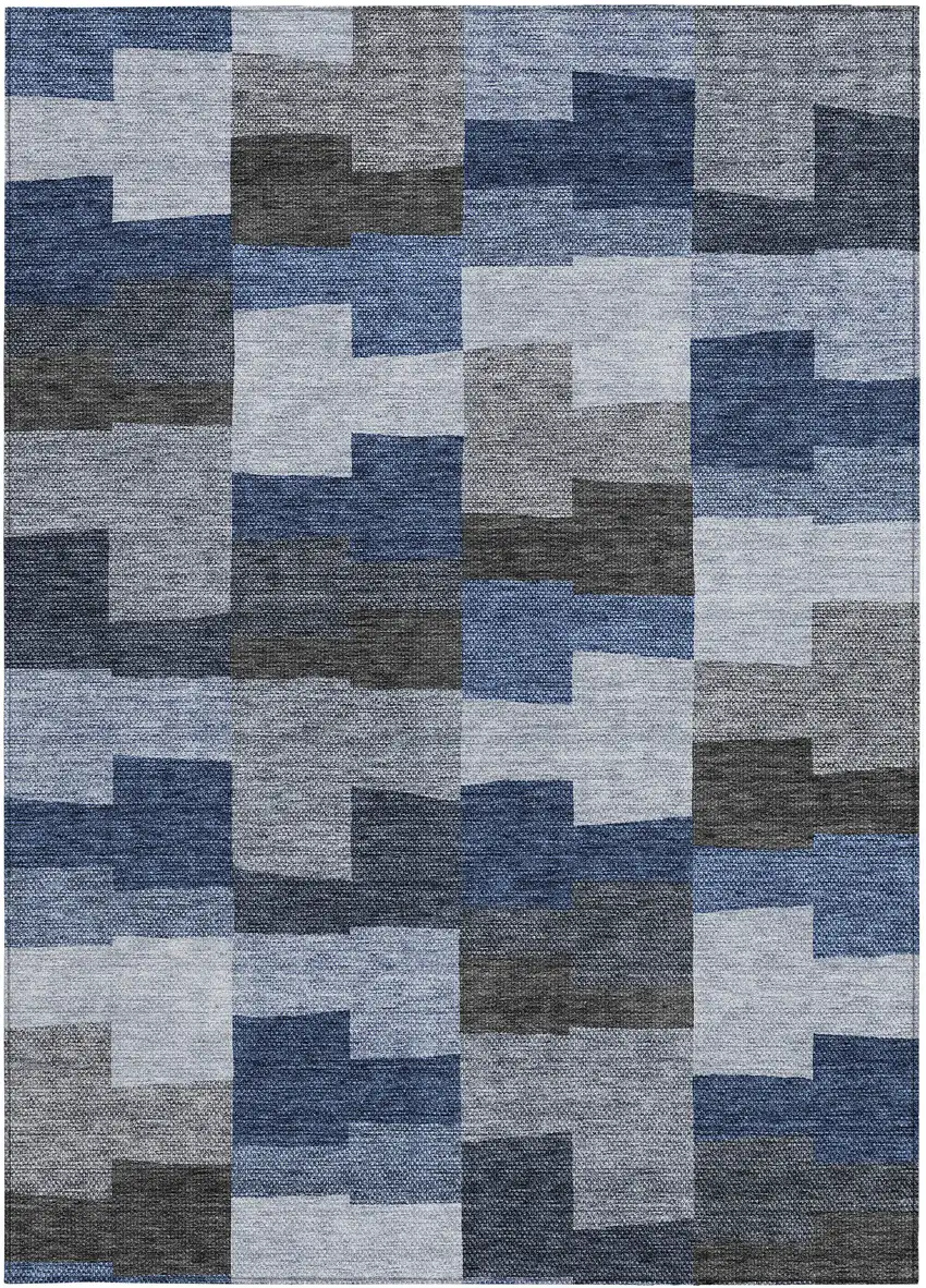 Navy Blue And Sky Blue Geometric Washable Indoor Outdoor Area Rug Photo 5