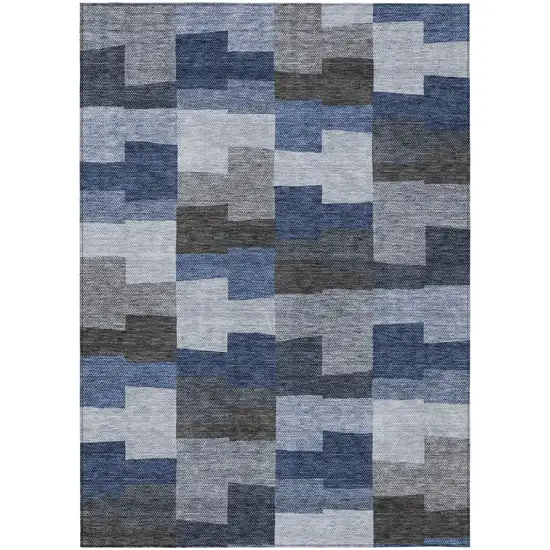 Navy Blue And Sky Blue Geometric Washable Indoor Outdoor Area Rug Photo 2