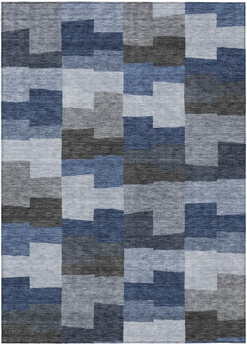 Navy Blue And Sky Blue Geometric Washable Indoor Outdoor Area Rug Photo 2