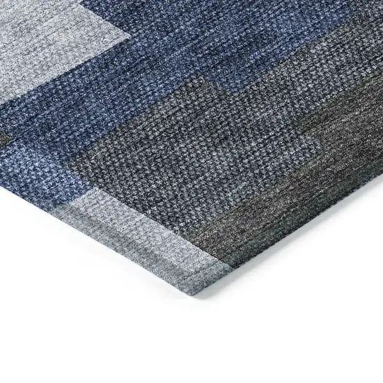 Navy Blue And Sky Blue Geometric Washable Indoor Outdoor Area Rug Photo 4