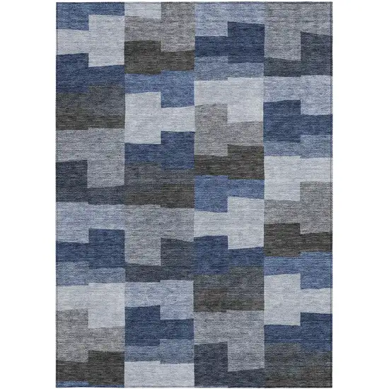 Navy Blue And Sky Blue Geometric Washable Indoor Outdoor Area Rug Photo 6