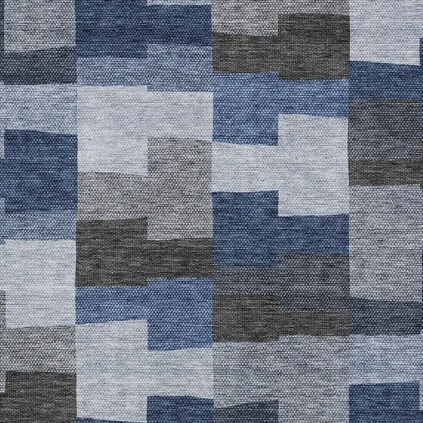 Navy Blue And Sky Blue Geometric Washable Indoor Outdoor Area Rug Photo 5