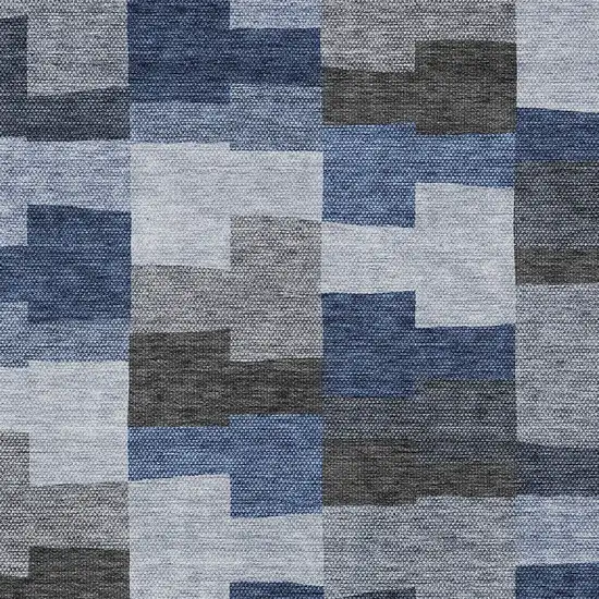 Navy Blue And Sky Blue Geometric Washable Indoor Outdoor Area Rug Photo 5