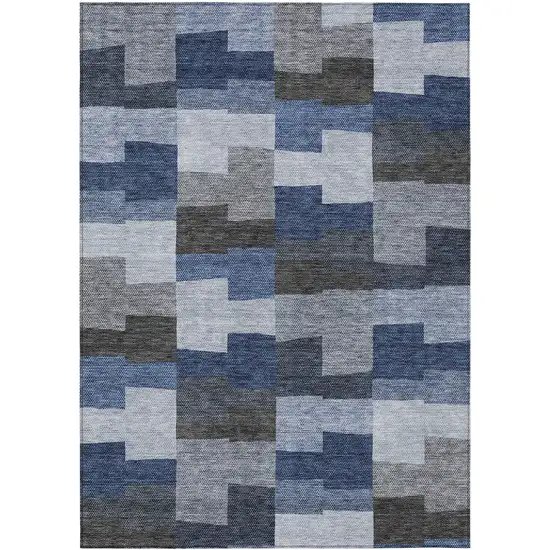 Navy Blue And Sky Blue Geometric Washable Indoor Outdoor Area Rug Photo 2