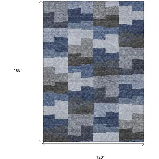 Navy Blue And Sky Blue Geometric Washable Indoor Outdoor Area Rug Photo 6