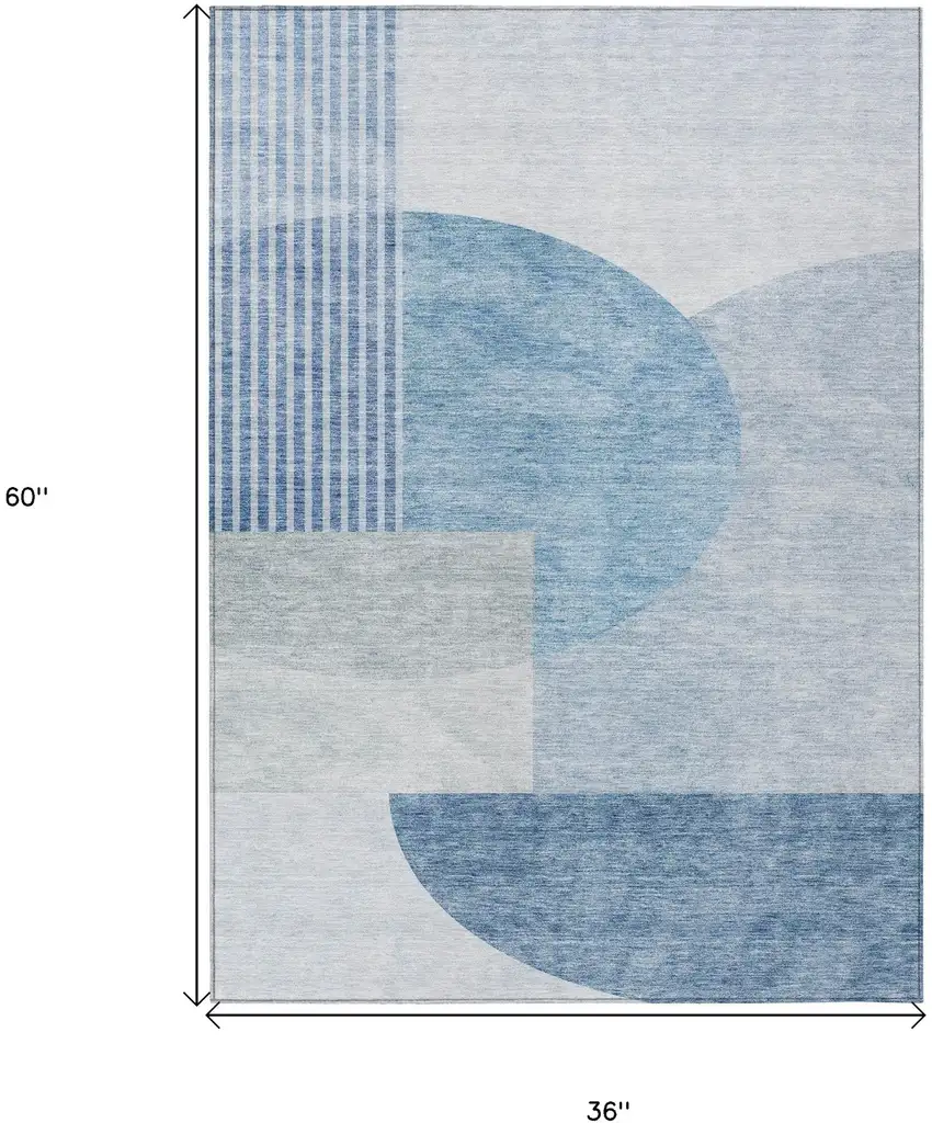 Navy Blue And Sky Blue Geometric Washable Indoor Outdoor Area Rug Photo 3