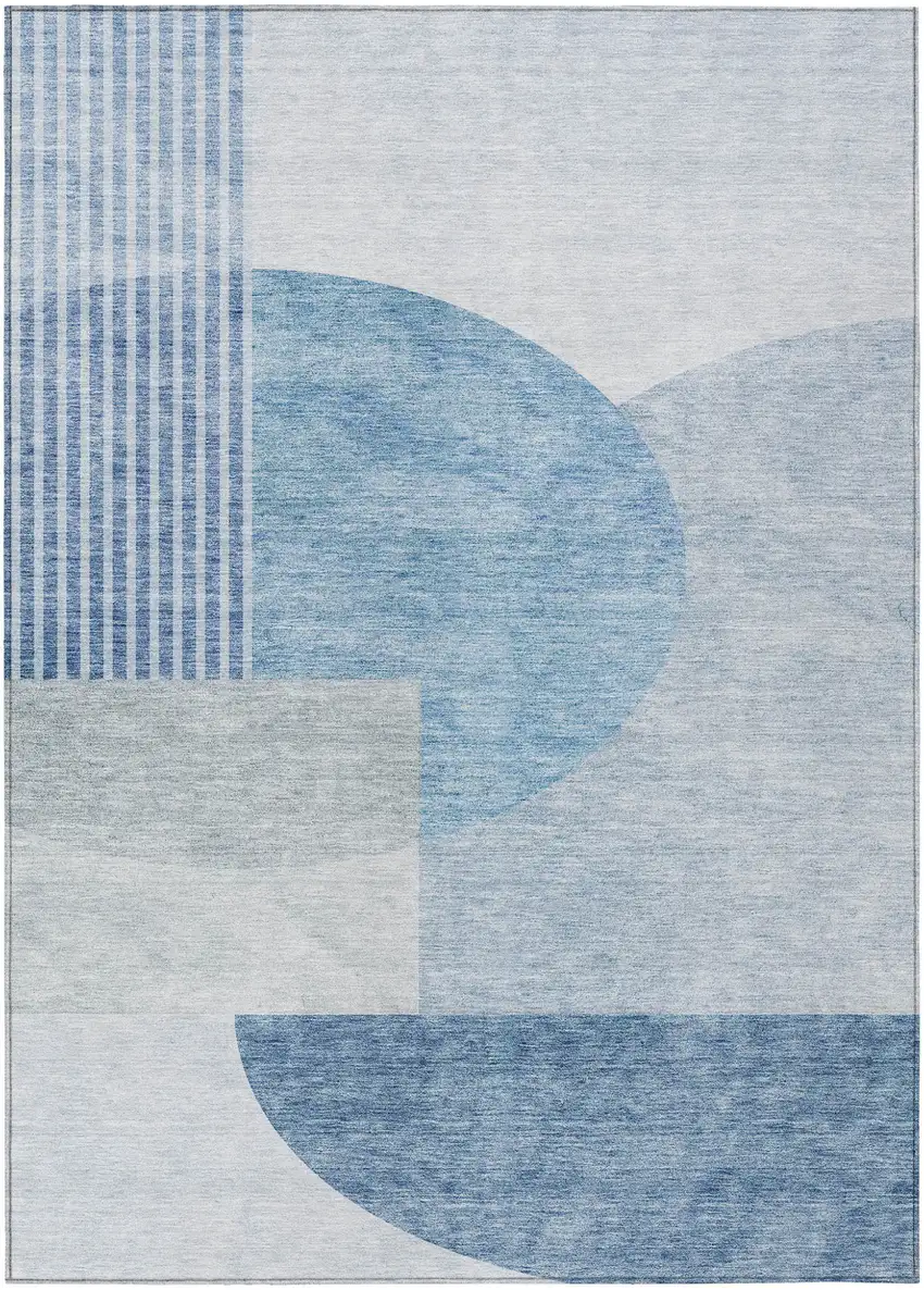 Navy Blue And Sky Blue Geometric Washable Indoor Outdoor Area Rug Photo 2