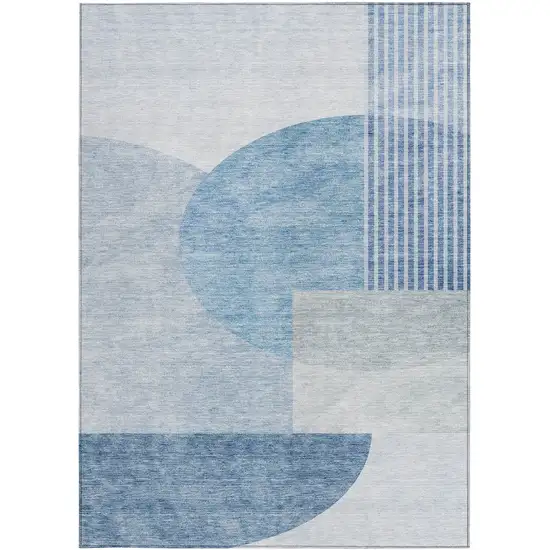Navy Blue And Sky Blue Geometric Washable Indoor Outdoor Area Rug Photo 7
