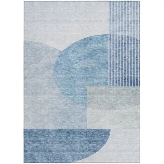 Navy Blue And Sky Blue Geometric Washable Indoor Outdoor Area Rug Photo 7