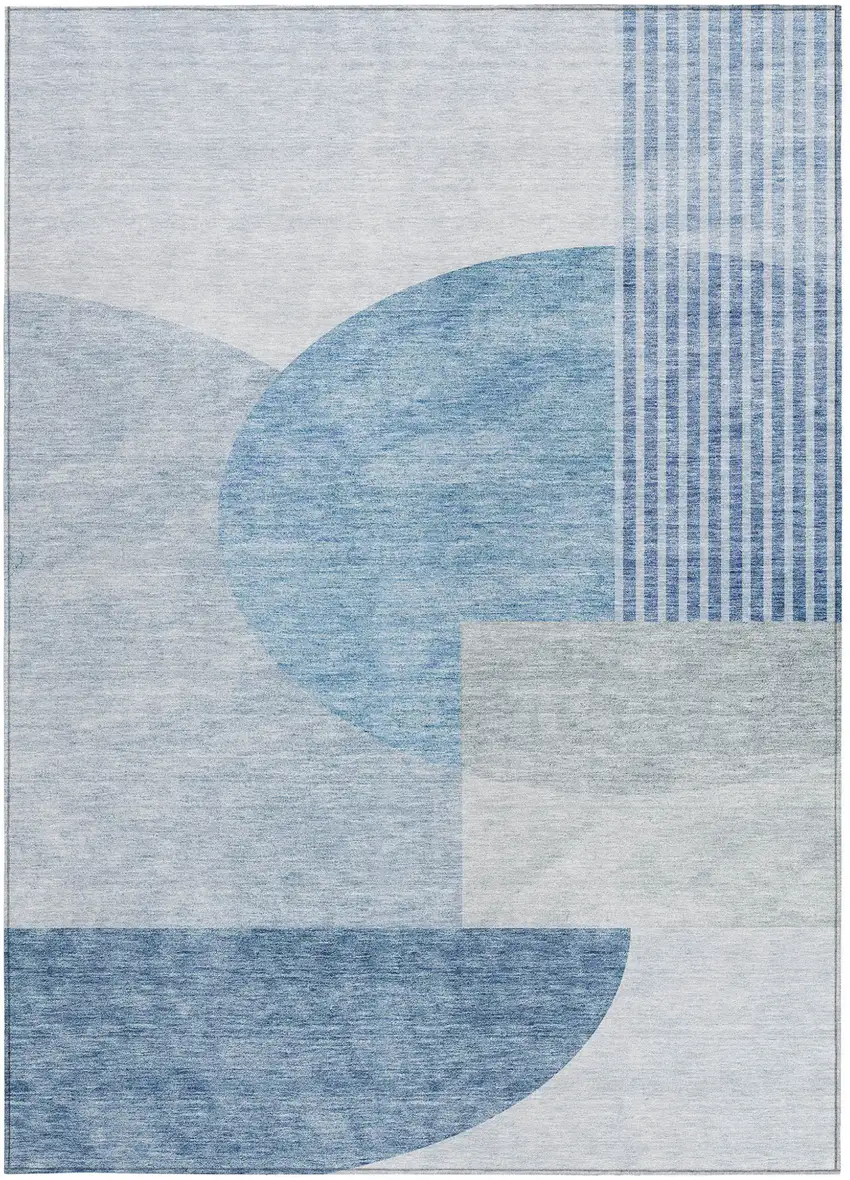 Navy Blue And Sky Blue Geometric Washable Indoor Outdoor Area Rug Photo 7